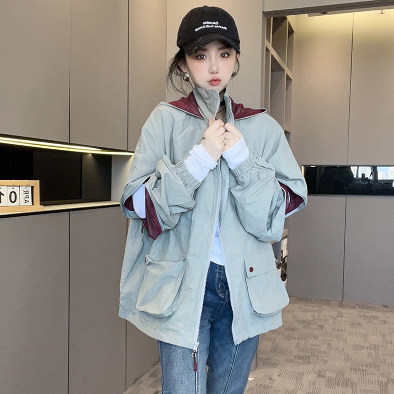 外套女2025秋季新款欧洲站设计感撞色拼接连帽拉链可拆长袖上衣,女装/女士精品,短外套,淘宝优惠券,粉丝福利购,淘宝优惠卷
