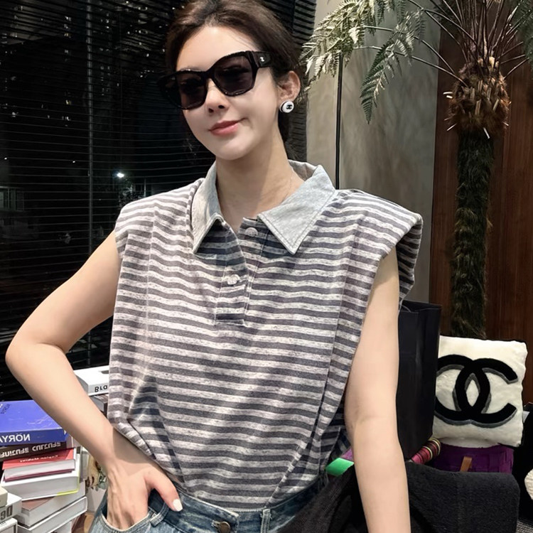 破洞牛仔腰封连衣裙女2026夏季新款欧洲站条纹T恤裙POLO领裙子