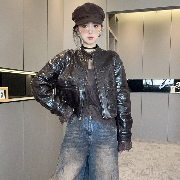 皮衣女2025秋季新款纯色绵羊皮拉链皮夹克短款真皮外套长袖上衣