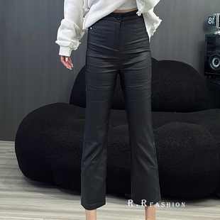 小个子百搭烟管裤 休闲裤 女2025秋新高端雾面直筒裤 欧货涂层皮裤