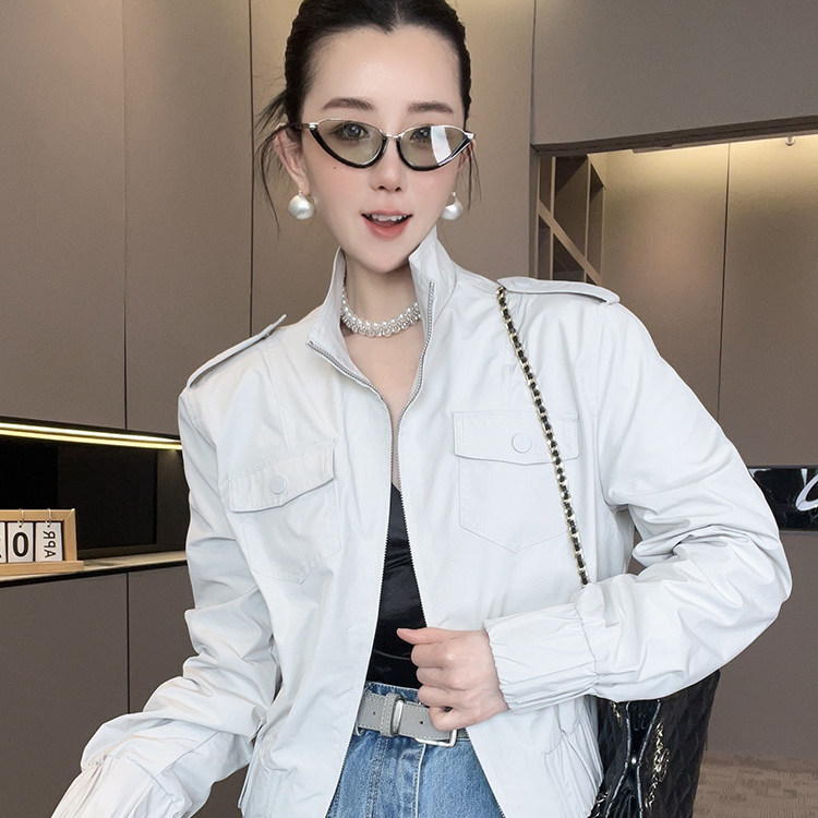 外套女2026春季新款欧洲站设计感小个子纯色工装短款拉链长袖上衣