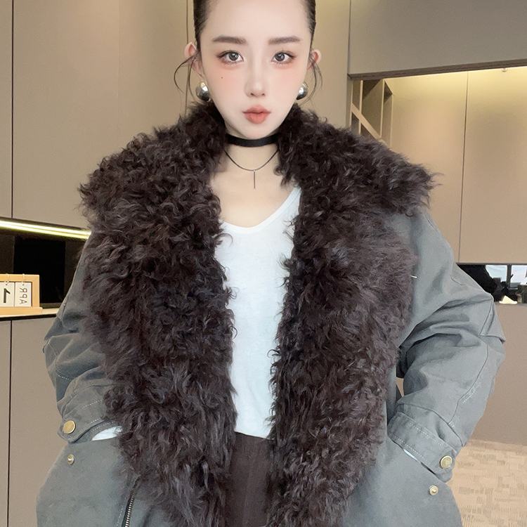 毛领派克羽绒服女2025秋冬新款宽松大翻领派克服拉链外套长袖上衣