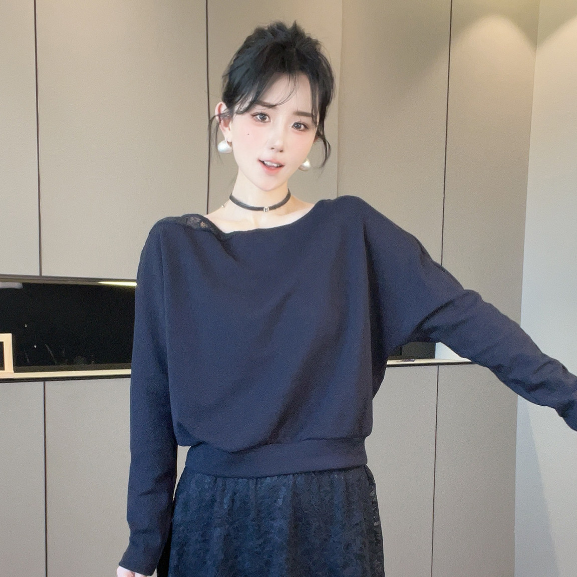 长袖卫衣蕾丝裙裤直筒长裤纯色套装两件套女2026秋季新款欧洲站