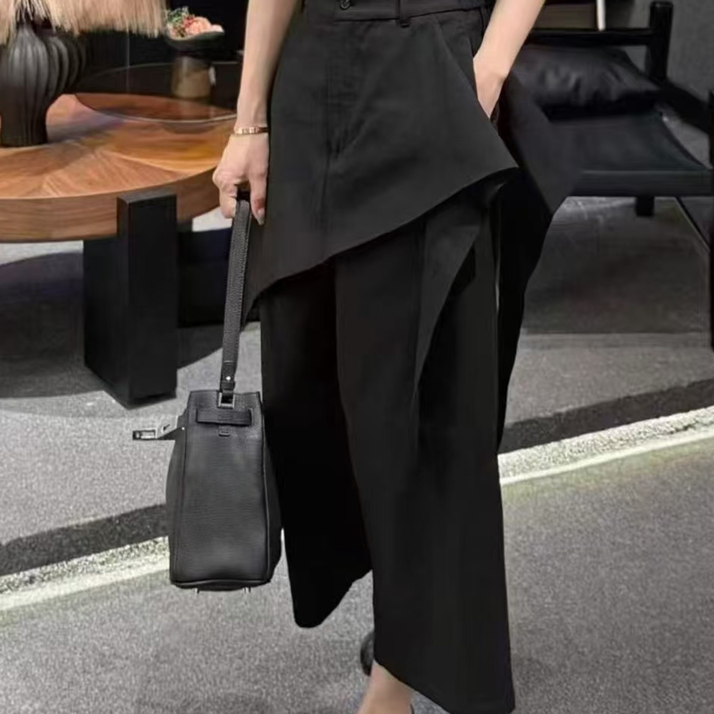 不规则裙裤女2026秋季新款纯色高腰休闲裤宽松直筒长裤百搭裤子