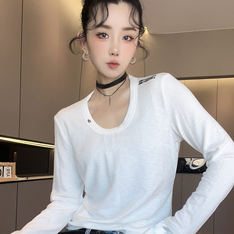 T恤女2025冬季新款欧洲站设计感撞色拼接字母U型领打底衫长袖上衣