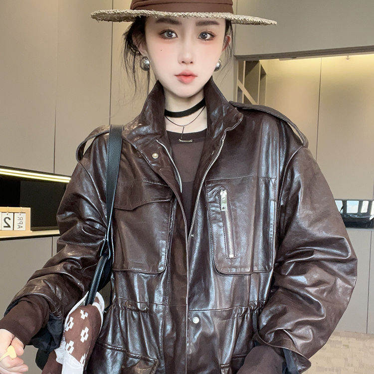 皮衣女2025秋季新款欧洲站机车风纯色绵羊皮真皮外套拉链长袖上衣