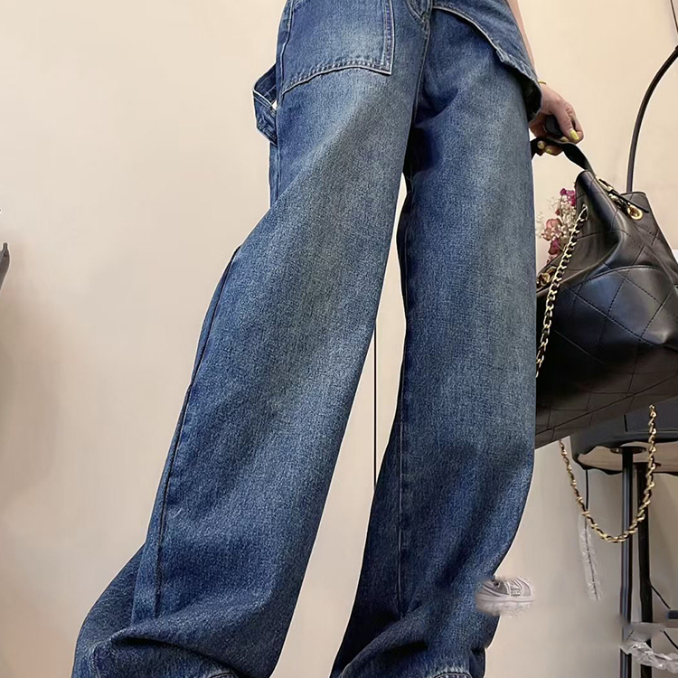 屁帘牛仔裤女2025秋季新款设计感纯色直筒裤高腰长裤宽松百搭裤子