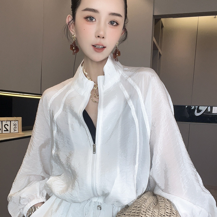 拉链长袖外套高腰半身裙长裙纯色防晒套装两件套女2026夏季新款