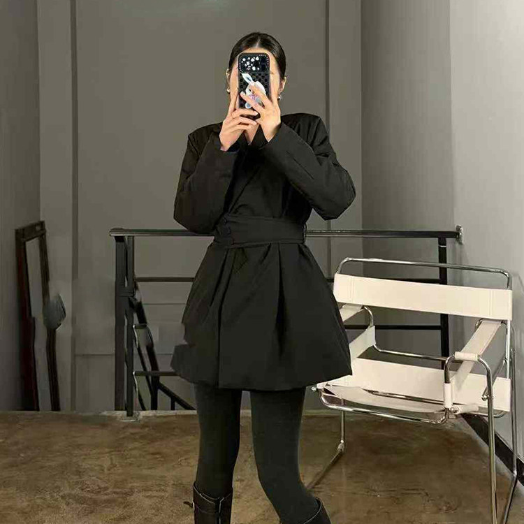 棉服女2025冬季新款欧洲站简约风中长款保暖收腰外套显瘦长袖上衣