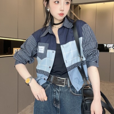 2025春秋季新款女士衬衫女装小个子爆款设计感上衣条纹打底衫衬衣