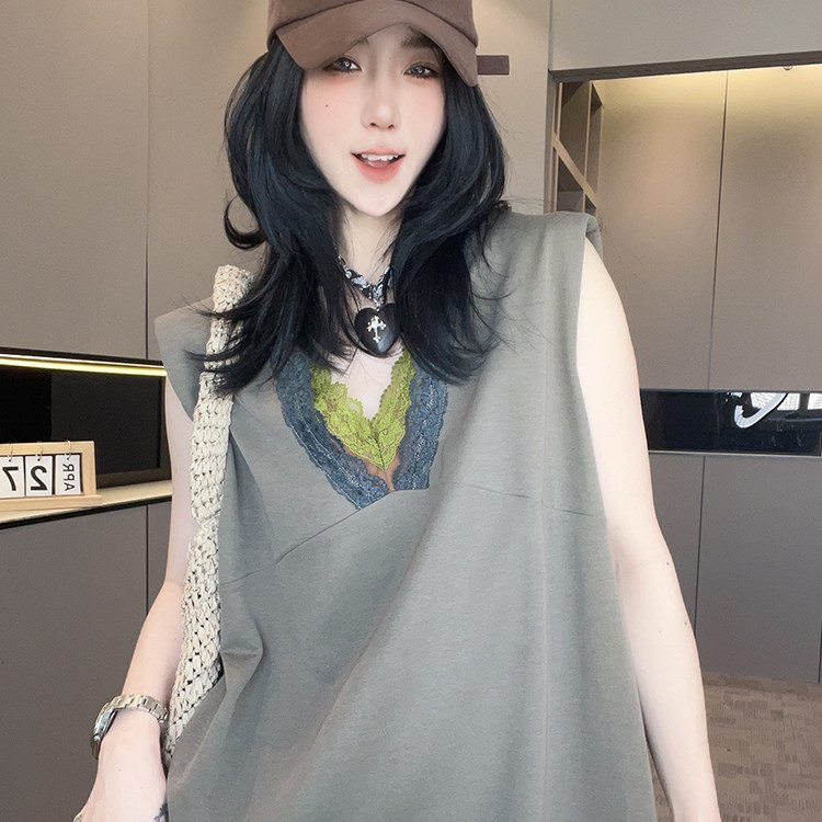 无袖连衣裙女2026夏季新款欧洲站设计感撞色拼接背心裙中长款裙子