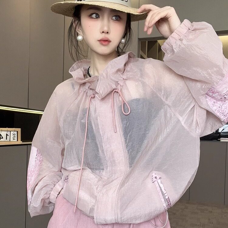 薄款防晒外套女2026春季新款欧洲站欧货花苞领防晒服拉链长袖上衣