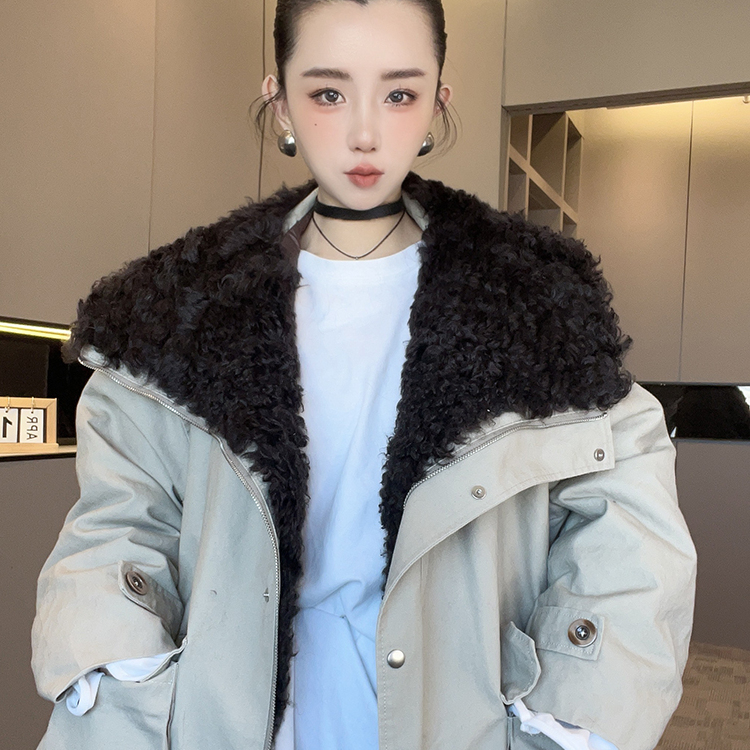 毛领派克羽绒服女2025秋冬新款宽松大口袋翻领派克服外套长袖上衣