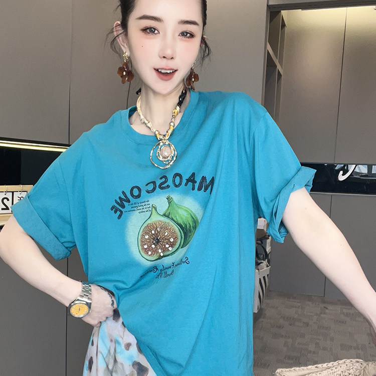 水果字母印花短袖T恤高腰半身裙中长裙套装两件套女2026夏季新款