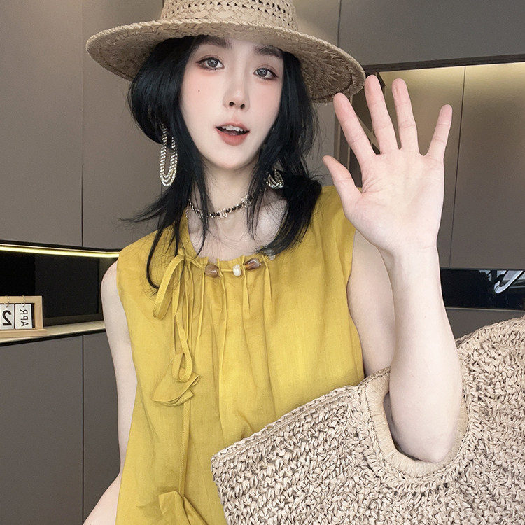 无袖连衣裙女2026春季新款欧洲站纯色蛋糕裙系带圆领长裙宽松裙子