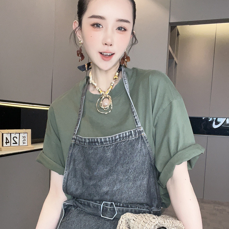 字母印花短袖圆领上衣收腰吊带牛仔裙套装两件套女2026夏季新款