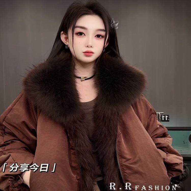 【现货】可拆卸毛领派克羽绒服女2025秋冬新款保暖外套长袖上衣