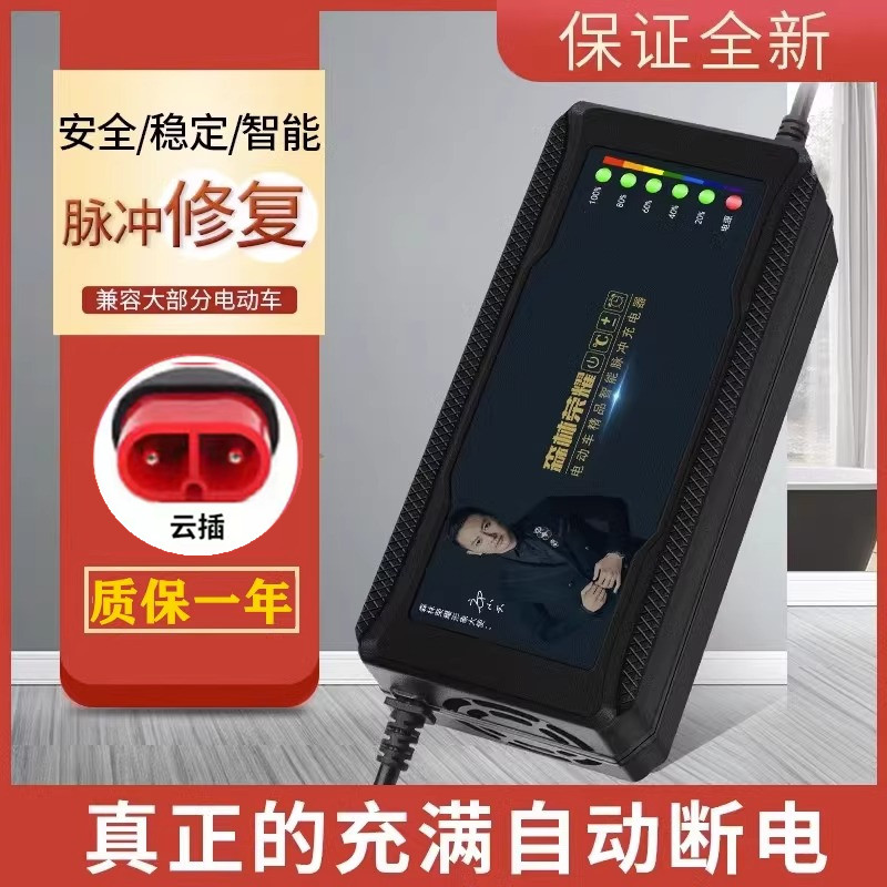 台铃云插头自动断电电动车电瓶充电器48V12AH60V20AH72V32AH通用