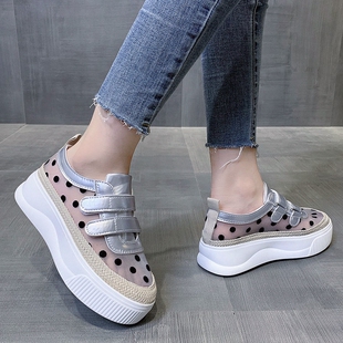 厚底网面小白鞋女2026夏季新款韩版百搭镂空魔术贴女网网鞋女透气