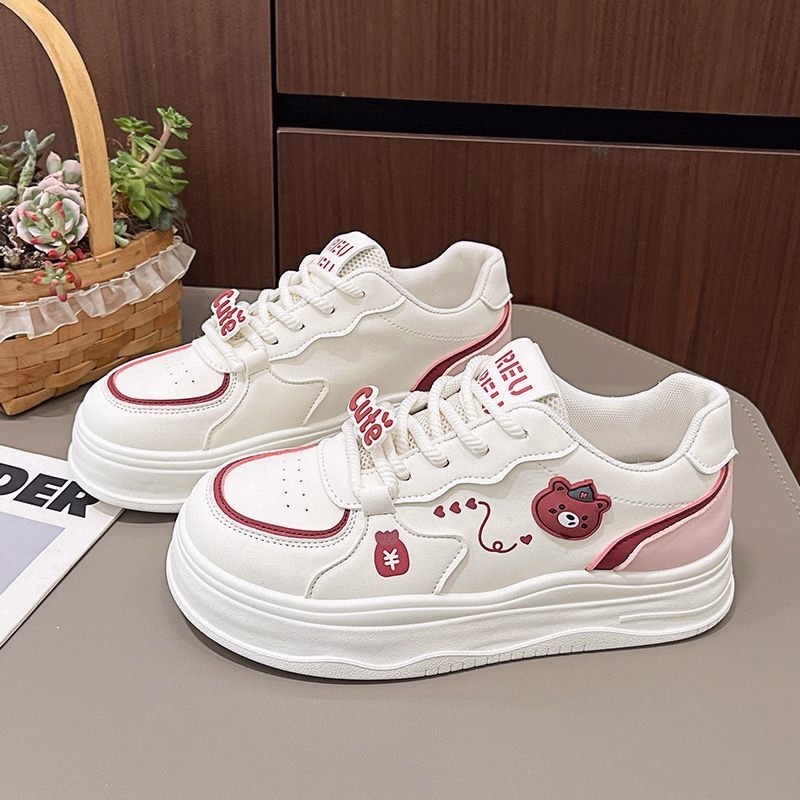樱桃红板鞋女鞋春秋2026新款爆改小熊潮超软厚底小白鞋子轻便,女鞋,老爹鞋,淘宝优惠券,粉丝福利购,淘宝优惠卷