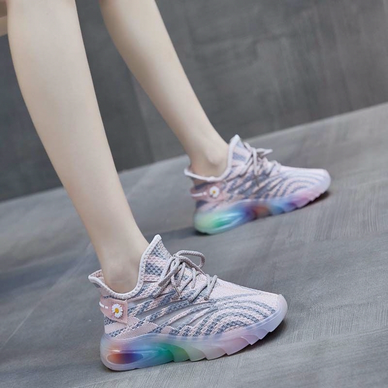 2025椰子鞋女运动彩虹果冻底网面透气春秋飞织跑步学生青年休闲鞋