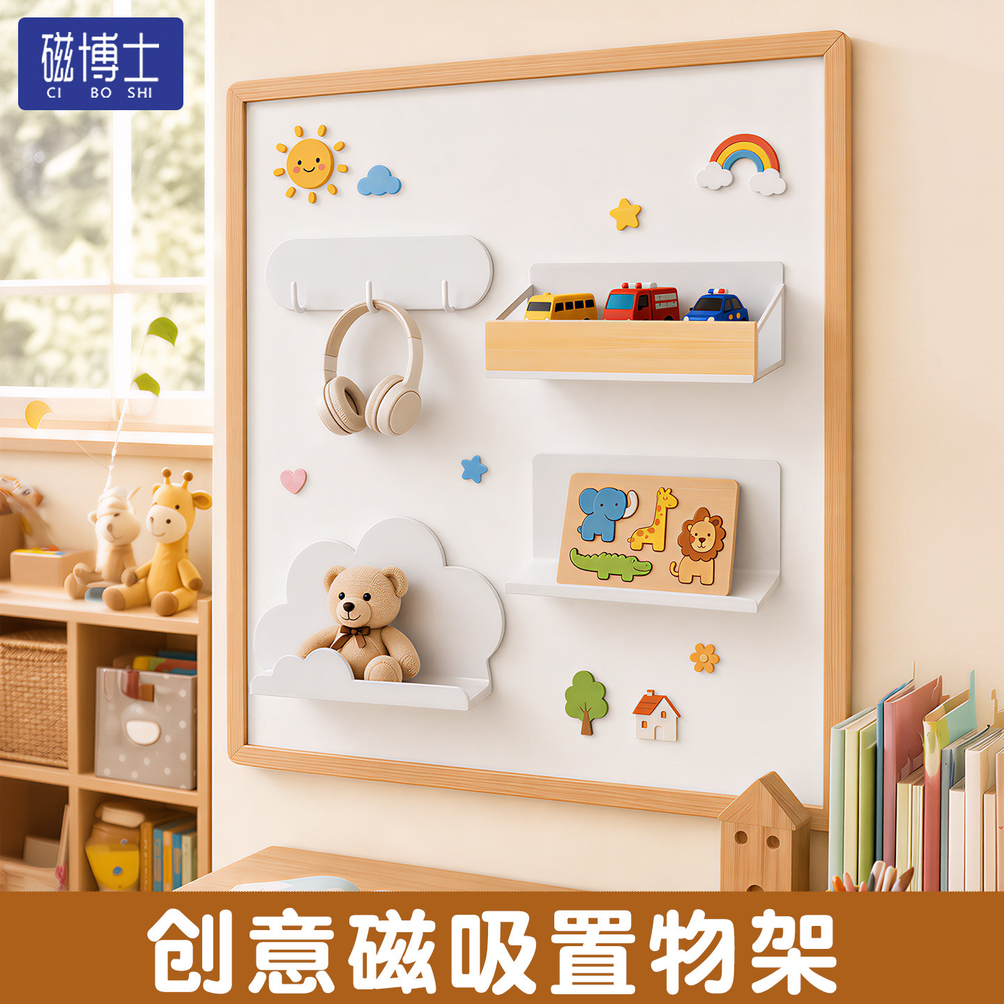 珐琅板磁吸置物架白板墙贴照片墙黑板墙面收纳架厨房用磁力配件置物架家用可擦写字板文件架珐琅版装饰架