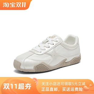 百思图2026秋季新款厚底芭蕾德训鞋小白鞋休闲运动女鞋D3252CM6
