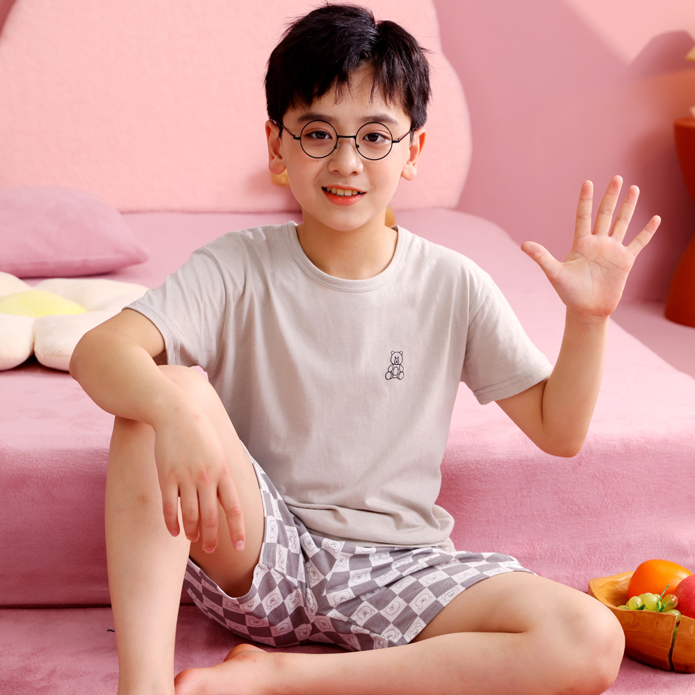 儿童家居服套装男童纯棉睡衣夏季薄款短袖短裤空调服男孩2025新款