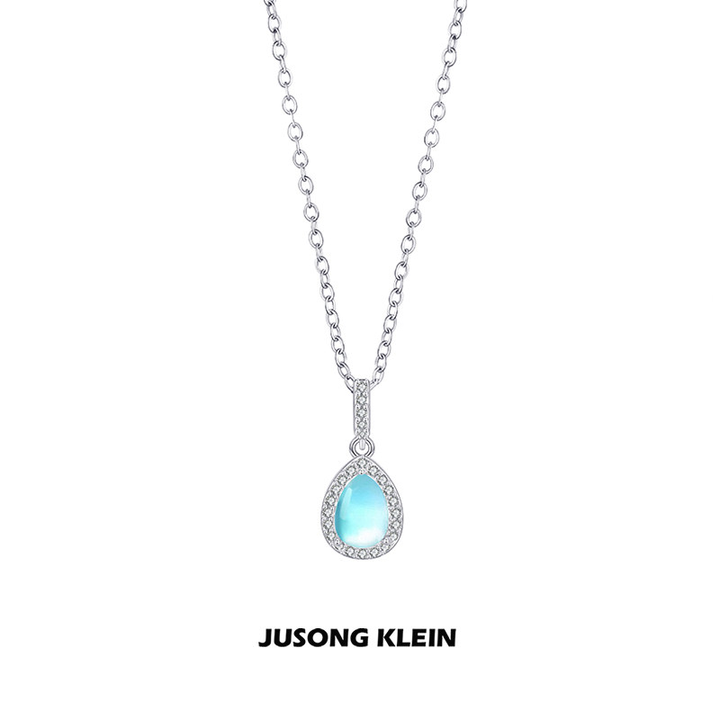 Jusong klein 钛钢项链 人鱼之泪项链女精致轻奢蓝色水滴锁骨链