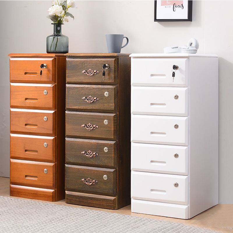 实木文件柜小型资料柜办公室带锁抽屉柜子多功能木质桌下收纳边柜