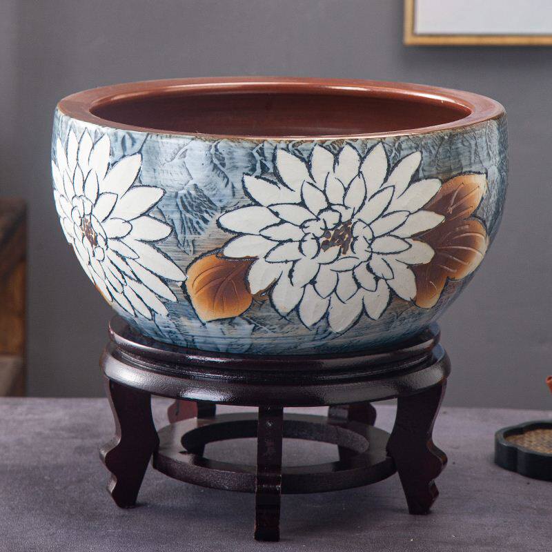 陶瓷鱼缸桌面摆件插花艺盆电视背景装饰盆睡莲荷花缸碗莲花盆龟缸