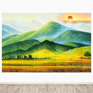 巨人山客厅办公室靠山图装饰画有山无水墙贴壁画旭日东升墙贴自粘