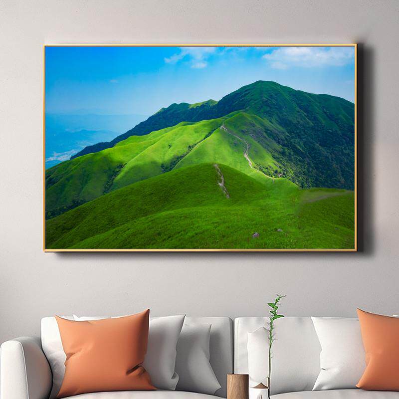 有山无水青山图客厅办公室沙发带框挂画招财高山大山靠山图山水画