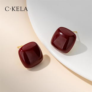 复古安可拉红色耳饰酒红色耳环2025新款爆款高级感秋冬耳钉耳坠