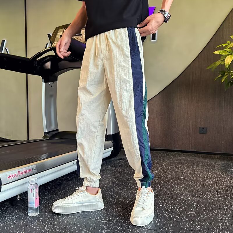 九分阔腿裤薄款新款裤男宽松直筒2026青少年束脚长裤条纹港风裤