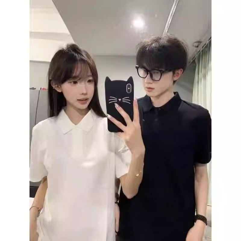 纯色夏季短袖polo衫男女同款夏季潮牌宽松翻领情侣T恤