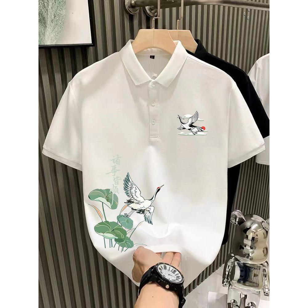 国潮中国风短袖polo衫男款夏季潮牌宽松痞帅高级感翻领半袖体恤男