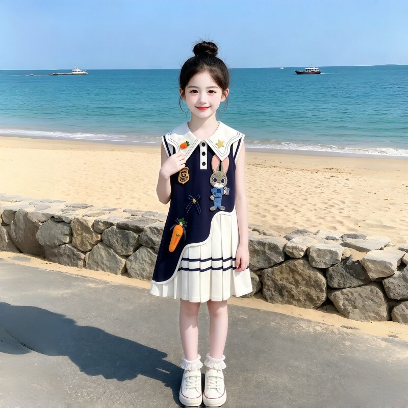 女童连衣裙夏装2026新款朱迪POLO衫儿童学院风卡通兔子警官裙