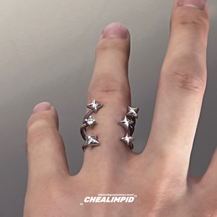 CHEALIMPID/.闪钻繁星开口戒指小众设计高级感甜酷辣妹女生食指戒