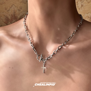 CHEALIMPID/.十字架金属钛钢项链小众设计简约嘻哈街头男女同款潮