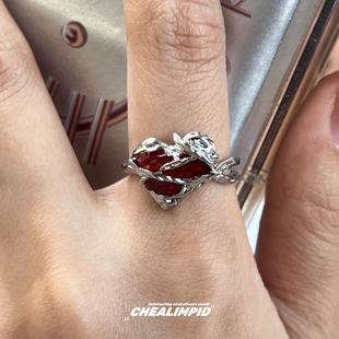 CHEALIMPID/.禁锢爱心缠绕戒指小众设计爱心辣妹y2k少女开口指环