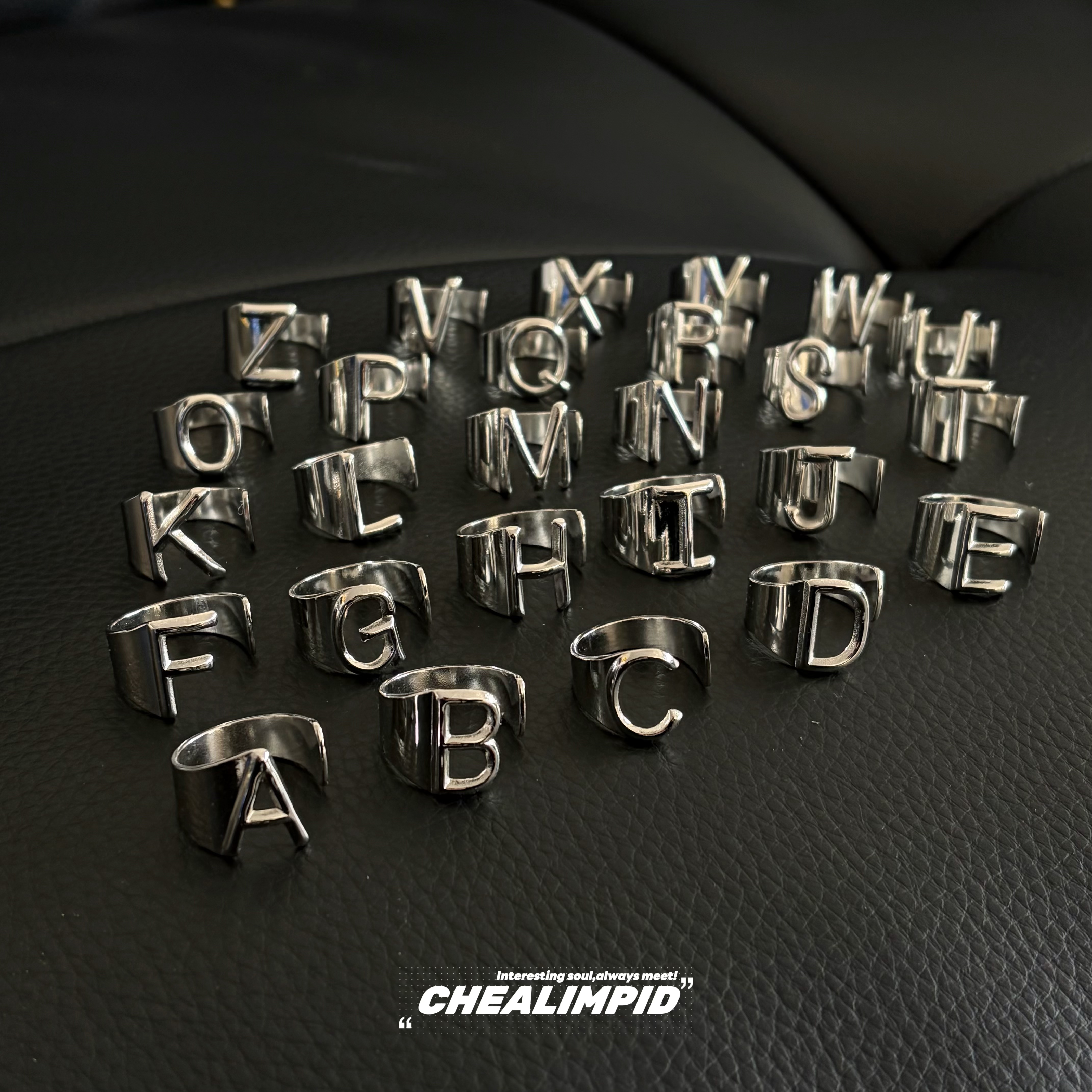 CHEALIMPID/.钛钢 26 英文字母开口戒指街头情侣DIY 小众高级指环图片