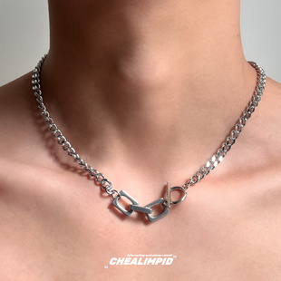 CHEALIMPID 小众设计男女 .街头钛钢简约方块金属项链嘻哈潮流美式