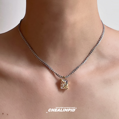 CHEALIMPID/.方糖锆石双层叠戴金蛇钛钢项链轻奢小众高级感锁骨链