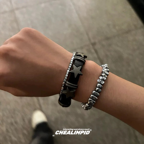 CHEALIMPID/.复古星星y2k亚文化朋克金属皮带小众设计手环手链