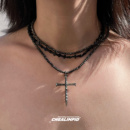 CHEALIMPID十字架暗黑多层项链小众设计choker甜酷辣妹复古锁骨链