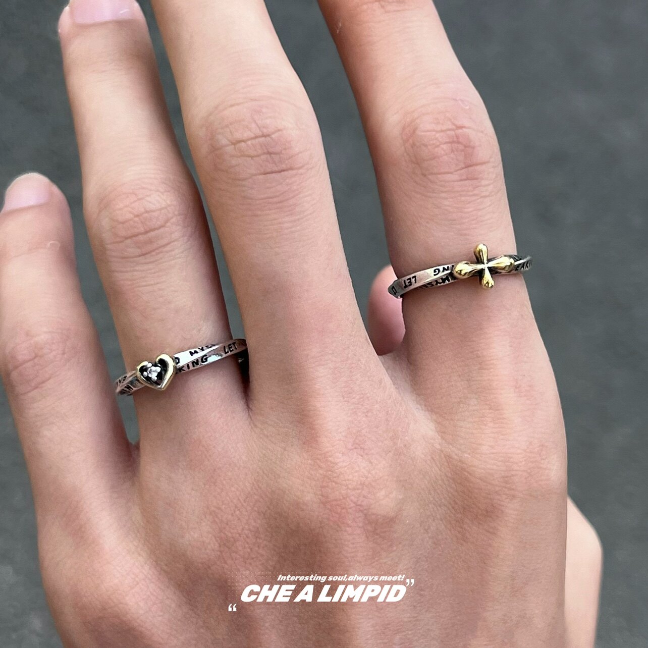 CHEALIMPID|.LOVE CROSS TWIST RING VINTAGE DISTRESSED NICHE DESIGN HIP HOP OPEN RING