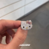 CHEALIMPID .原创设计kitty猫镶钻戒指y2k千禧小众甜酷辣妹可爱女