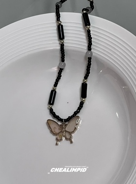美拉德风蝴蝶吊坠项链亚克力女