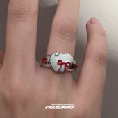 CHEALIMPID .复古爱心蝴蝶结开口戒指甜酷辣妹y2k千禧少女潮指环